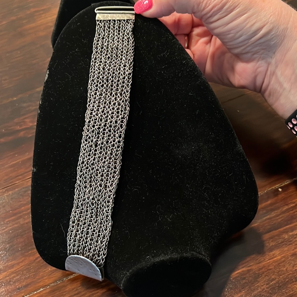 Sterling Silver Thread Woven Bracelet with Hammered Silver Clasp.